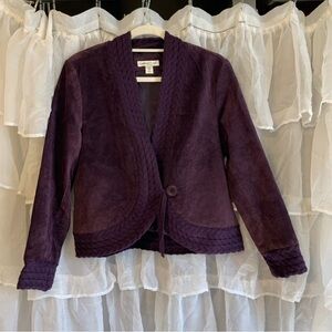 Coldwater Creek purple suede & knit one button shrug cropped jacket